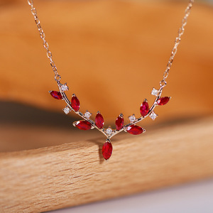 Commercio all'ingrosso di moda oro rosa 925 argento puro rosso gemma zircone collana ciondolo <span class=keywords><strong>gioielli</strong></span> da donna e da ragazza - Product Image 6