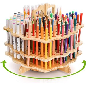 Présentoir transfrontalier pour pinceaux et stylos, support de rangement de bureau pour aquarelles avec base rotative, en bois - Product Image 1