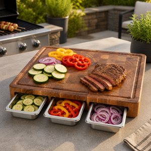 Planche à découper en bois d'acacia à grain transversal avec logo personnalisé, multifonctionnelle, avec plateaux, pour la préparation des repas, idéale pour la cuisine ou comme cadeau, vente en gros - Product Image 4