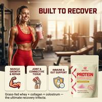 Poudre de protéines de lactosérum Qbioflex OEM à la saveur fraise en vrac avec peptides de collagène, sans sucre, complément alimentaire pour la remise en forme