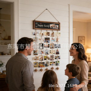 Panneau décoratif mural en bois Huiyang avec tableau noir et 24 pinces à photos pour la famille, idéal pour la maison, la chambre et le salon - Product Image 4