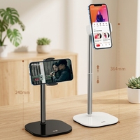 Support de téléphone de bureau réglable en hauteur B09 (240 mm-365 mm), support télescopique en métal avec base lestée pour une diffusion vidéo stable