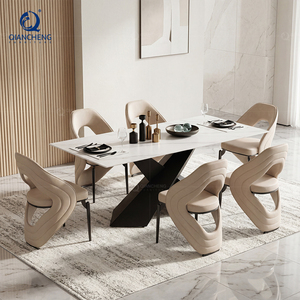 Mesa de Comedor de Piedra Sinterizada de Lujo Silenciosa con Base en X Trenzada y Acero Inoxidable Pulido, Juego de Muebles para Comedor - Product Image 3