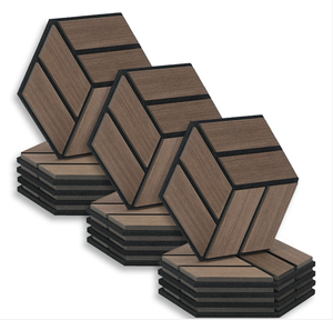 AORONG impiallacciatura di legno opzionale personalizzabile esagonale pannelli di parete acustica 9MM <span class=keywords><strong>MDF</strong></span> Board + 12MM PET poliestere feltro <span class=keywords><strong>pannello</strong></span> di parete - Product Image 1