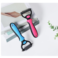 Peigne à tricoter double face en acier inoxydable et plastique pour animaux de compagnie, avec poils longs et fonctions de démêlage, vente en gros