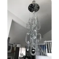 Lustre LED en cristal en acier inoxydable, design moderne et luxueux, à hauteur réglable, pour hall d'hôtel, villa, escalier, plafond