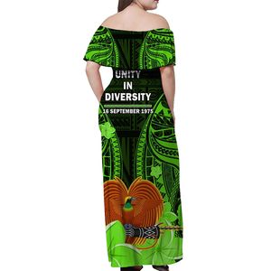 Papúa Nueva Guinea fuera del hombro vestido largo PNG 47 años aniversario <span class=keywords><strong>de</strong></span> <span class=keywords><strong>la</strong></span> independencia Casual Ruffle vestidos <span class=keywords><strong>de</strong></span> manga corta ropa <span class=keywords><strong>de</strong></span> mujer - Product Image 2