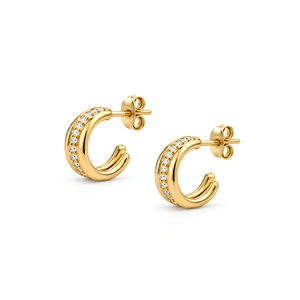 Trendy 925 Sterling <b>Silver</b> Gold Vermeil Double Row Pave Half <b>Hoop</b> <b>Earrings</b> <b>for</b> <b>Women</b>-Wedding & Party Gift - Product Image 2