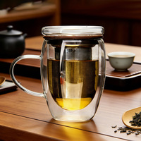 Tasse à thé isolée durable à double paroi en verre, tasse à thé en verre borosilicate avec infuseur en acier inoxydable 304 à mailles fines et couvercle