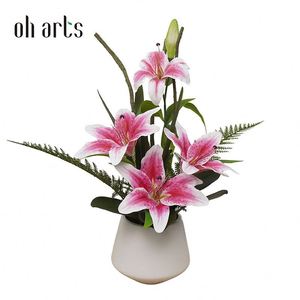 Oh Arts, fleurs artificielles de lys de 24 pouces, pots, jardinières, lys décoratifs, vase en céramique - Product Image 2