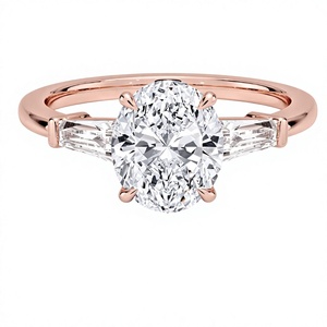 Anillo de Compromiso Clásico con Diamante Cultivado en Laboratorio, Corte Ovalado, Chapado en Oro de 18K/14K, con Piedras Laterales en Forma de Baguette, Regalo para Mujer - Product Image 1