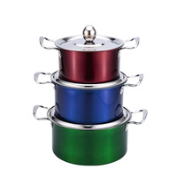 Ensemble de trois casseroles en acier inoxydable de style chinois pour la soupe, ensemble de cadeaux, couleur Asie du Sud-Est