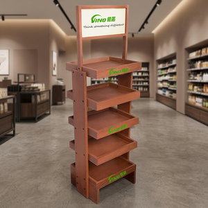 Estantes de Madera Resistentes de Doble Cara con 5 Niveles, Desmontables, para Exhibición en el Suelo, para Supermercados - Product Image 3