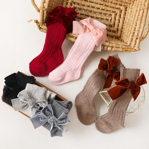 <span class=keywords><strong>Calcetines</strong></span> Largos de Algodón hasta la Rodilla para Bebés y Niñas, Estilo Invernal, Color Sólido, con Lazo - Product Image 1