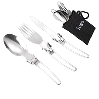 Ensemble de couverts portables transfrontaliers en acier inoxydable 304 avec cuillère et fourchette pliante pour les voyages et le camping en plein air, mat inclus