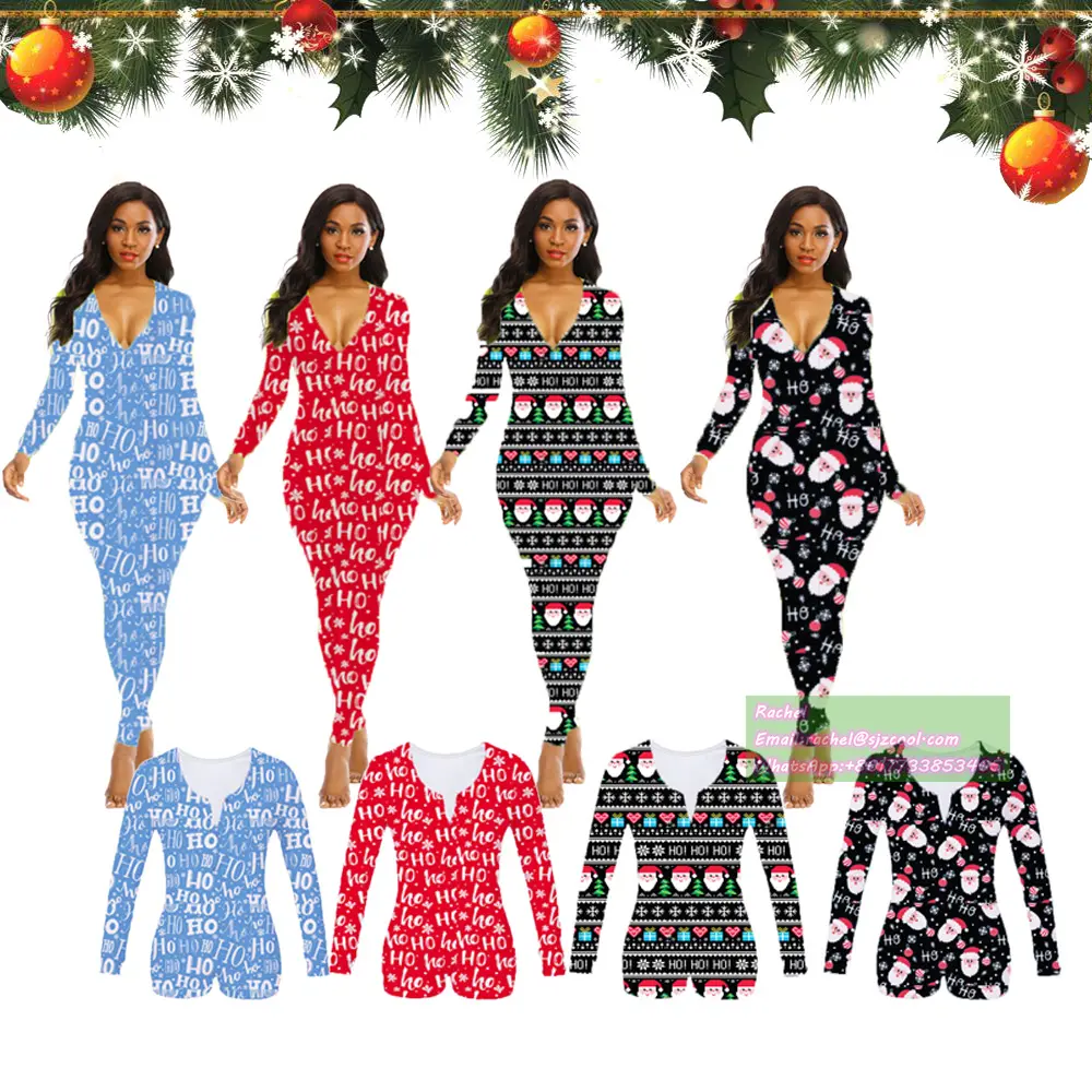 Thời Trang Mùa Đông 2020 Phong Cách Giáng Sinh Phụ Nữ Pajama Onesie Bodysuit Cho Phụ Nữ Mông Flap Giáng Sinh Onesie Bộ Đồ Ngủ Một Mảnh Nữ