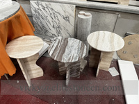 Table d'appoint de canapé en pierre de travertin blanc de luxe au design moderne