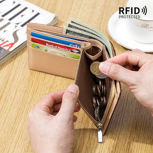 Hochwertige horizontale Vintage Männer pflanzlich gegerbte Leder Brieftasche kurze RFID-Blockierung Kreditkarten halter schlanke Falte Brieftasche Geldbörse - Product Image 4