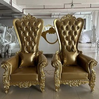 Chaise de mariage européenne à dossier haut en cuir, chaise de roi et de reine, chaises de trône dorées pour événements, banquets, hôtels, salons