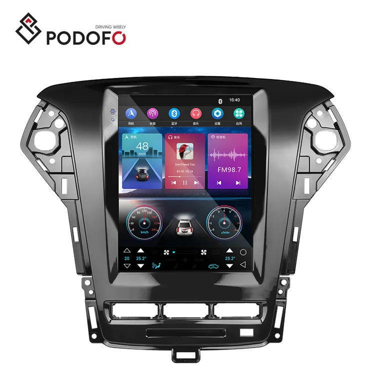 Podofo Double Din 9.7'' Android Wireless Carplay Car Radio For Ford Mondeo 2011 2012 2013 WIFI GPS BT HIFI FM RDS Car Stereo