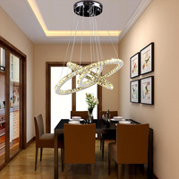 Lustre de luxe en cristal à 3 anneaux LED pour salon, salle à manger, éclairage suspendu en acier inoxydable pour escaliers