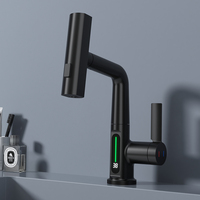 Robinet de salle de bain moderne de luxe en laiton massif avec affichage numérique de la température, mélangeur de lavabo à 3 voies chaud et froid pour hôtel