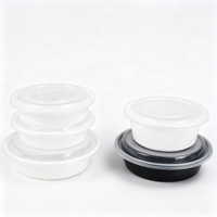 Boîtes à lunch rondes jetables en plastique, compatibles micro-ondes, étanches, empilables, avec couvercle transparent, 500/750/1000 ml