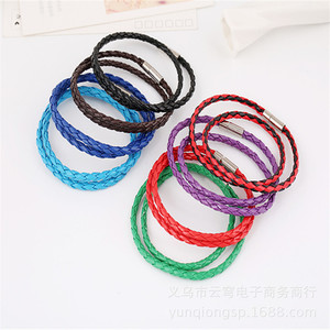 สร้อยข้อมือหนังถักสองชั้น 4 มม. หลากสี เครื่องประดับแฟชั่นสำหรับทุกเพศ - Product Image 1