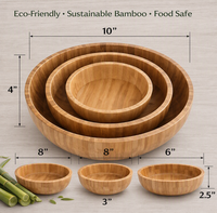 Ensemble de 3 bols de service en bambou naturel empilables avec bord plat pour salade, fruits, collations, usage domestique et en cuisine