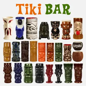 Seaygift, venta al por mayor, tazas de calaveras Tiki Hawaianas, vasos de cóctel creativos, regalos de Halloween, tazas Tiki de cerámica personalizadas para fiesta de Bar