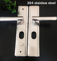 Gagang Pintu Modern Stainless Steel Perak Ambidextrous Mudah Dipasang untuk Apartemen Kayu Aluminium Berlapis Baja Pintu Utama Depan