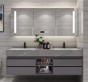 High-End moderno galleggiante per il <span class=keywords><strong>bagno</strong></span> vanità lavabo impermeabile lavabo armadietto con specchio in legno massello carcassa - Product Image 3