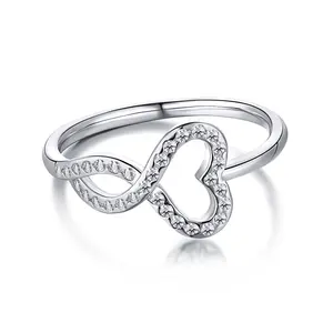 Dylam Trendy Style 925 Sterling Silver Ring, High Polish Cubic Zirconia Infinity And Heart Tarnish Resistant Comfort Fit Ring