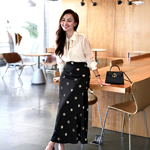 CV629 Custom OEM Women High Waist Polka Dot Satin Trumpet Maxi <b>Skirt</b> Manufacturer - Product Image 1