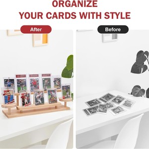 Wooden Card Display Rack Multi Tiered <b>Desktop</b> Organizer For Trading Cards Storage - Product Image 3