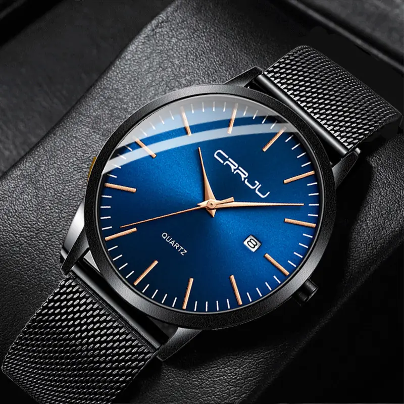 China watch supplier waterproof minimalist Japan movt ultra thin black blue quartz watches for men