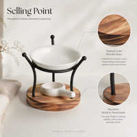Brûleur d'huile aromatique en fer et bois, diffuseur de cire, chauffe-cire romantique en métal de style européen, support de bougie chauffe-plat en céramique