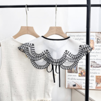 Col claudine amovible brodé vintage, faux col noir et blanc pour robe et pull
