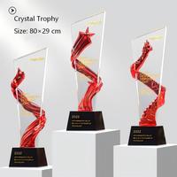 Trofeo de Cristal Ecológico Personalizado con Logotipo Grabado con Láser y Caja de Regalo Roja para Premios Empresariales y Eventos Deportivos