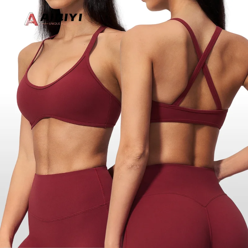5560 Womens Summer Sports Bra Medium Support Shock-Absorbing V-Neck Crossed Back Design Outerwear-Ready for Pilates Yoga Bras