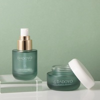 Juego de Envases Cosméticos de Vidrio Esmerilado Verde Oscuro de Lujo, Botellas Vacías con Bomba de Presión para Loción, Spray y Suero, Frascos para Crema de 30g y 50g