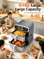 Friteuse à air intelligente multifonctionnelle de grande capacité 12L pour la maison, double compartiment, écran tactile, fenêtre de visualisation, puissance 2800W