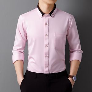 Men's Long Sleeve Button Up Shirt Contrast Collar Pocket Formal Business Casual <b>Office</b> Wear - Product Image 3