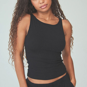 Gilet à col bateau côtelé avec logo personnalisé OEM ODM, avec rembourrage intégré, doux, respirant, mélange de rayonne et d'élasthanne pour femmes - Product Image 1