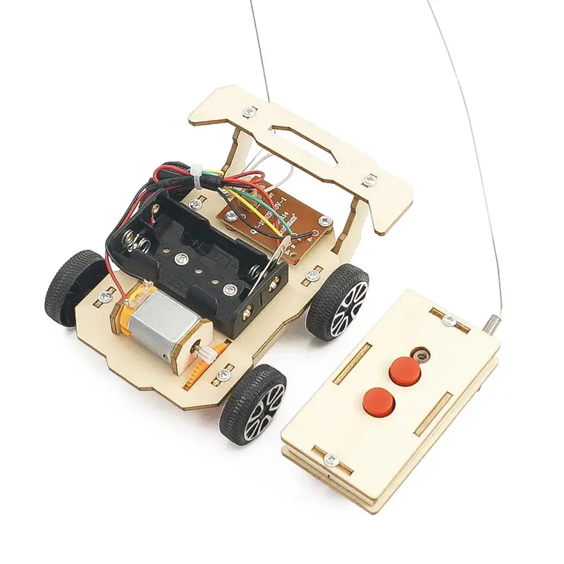 Wood Kid STEM Assembled Wireless Remote Control Model Car Assembly Educational Science Experiment Primary Technological Kit