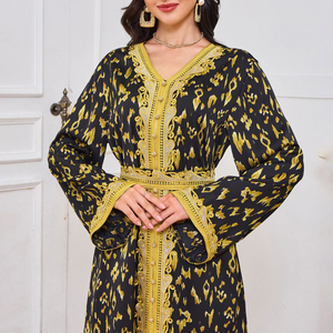 Moda bordado Kaftan árabe vestido largo impreso vestidos de fiesta de noche Gulf Jalabiya Eid Ramadan musulmán Dubai turco Abaya - Product Image 3