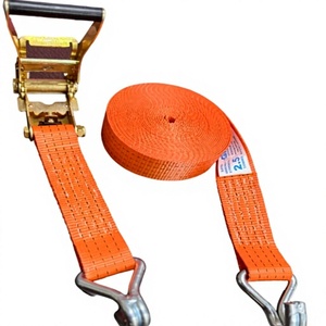 Sangle d'arrimage à cliquet en polyester robuste de 25 mm avec crochets en J doubles, sangle de fixation de cargaison, résistance à la rupture de 1000 kg pour camion et remorque - Product Image 1
