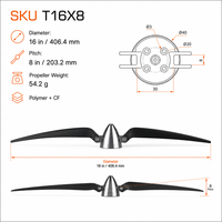 Elica Pieghevole T16X8 16x8 Pollici per UAV ad Ala Fissa con Spinner, Pale in Fibra di Carbonio Polimerica, Certificata CE/FCC TMOTOR