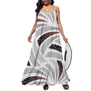 Elegant Loose Long Maxi Dresses Low Price Prom Party Halter V Neck Sleeveless Women Dress Polynesian Dress
