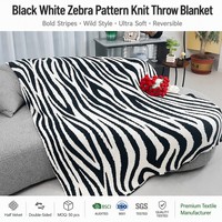 Selimut Lempar Motif Zebra Hitam Putih Garis Tebal Setengah Beludru Bolak-Balik Chic Lembut untuk Sofa Ruang Tamu Grosir Kustom